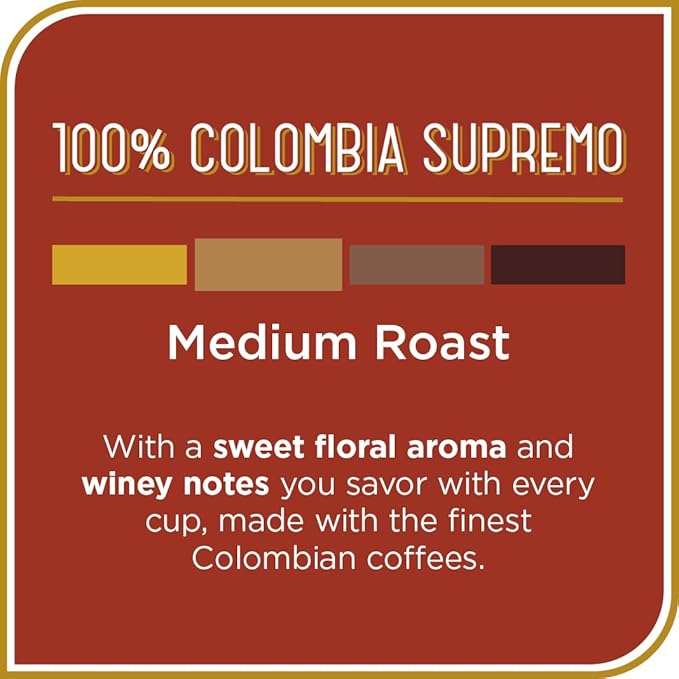 Don Francisco's Colombia Supremo Whole Bean Coffee, Medium Roast – 100% Arabica, 12 oz Bag, Premium Coffee for Drip, Pour Over and French Press