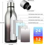 BJPKPK Insulated Water Bottles, 18 oz Stainless Steel Metal Water Bottle with Strap, BPA Free Leak Proof Thermos, Mugs, Flasks, Reusable Water Bottle for Sports & Travel, Silver Miner