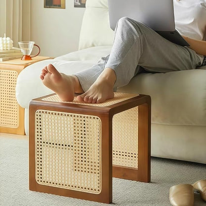 Japanese Style Wood Rattan Stool, Small Space Shoe Bench, Night Stand - Image 7