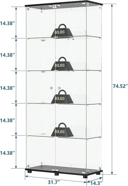 APRILSOUL Glass Display Cabinet 5-Shelf - Image 2