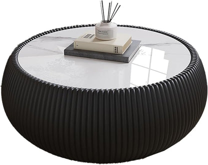 27.55" Round Marble Coffee Table, Modern Fluted Coffee Table - Image 7