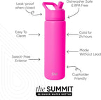 Simple Modern Water Bottle with Straw Lid Vacuum Insulated Stainless Steel Metal Cup Bottles | Reusable Leak Proof BPA-Free Flask for Gym Sports | Summit Collection | 22oz, Raspberry Vibes