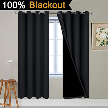 Yakamok Black 100% Blackout Curtains 72 Inches Long - Image 2