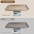 Baking Sheet Pan Set of 3, Commercial Cookie Sheets for Baking, Nonstick Half/Quarter/Jelly Roll Pans Replacement Toaster Oven Tray, Heavy Duty & Easy Clean, Champagne Gold