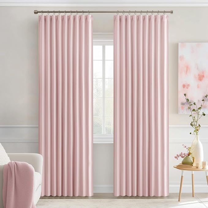 MIULEE Light Pink Back Tab Blackout Curtains 52x90 Inch Long 2 Panels Set | Rod - Image 9