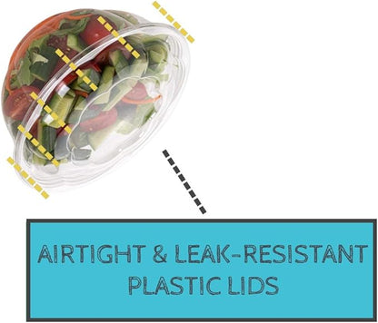 Smygoods Disposable Plastic Salad Bowls with Airtight Lids Ideal for Meal Prep, Takeout, Catering, Parties, Picnics, and Food Storage, Stackable, Leak-Proof