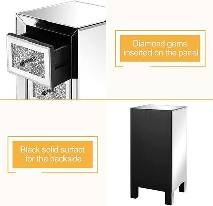 VINGLI 3-Drawer Mirrored Nightstand Bedside Table Modern Night Stands Set of 2 - Image 7