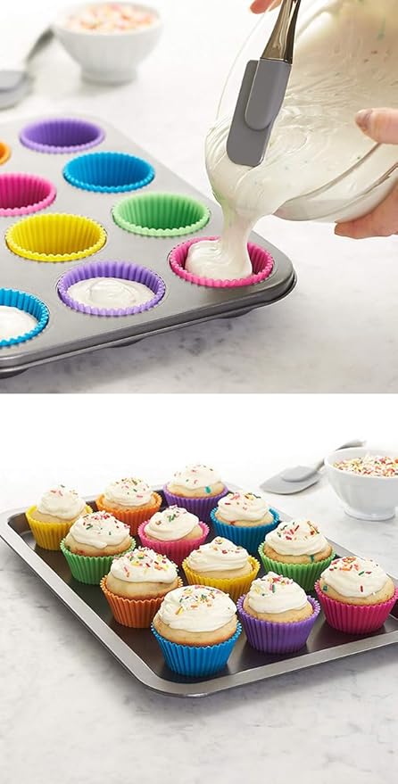 AKOAK Reusable Silicone Non-stick Baking Cups, Cake Molds, Kitchen Baking Cooking Accessories, DIY Cake Making Tools - Pack of 10 (Purple)