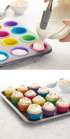 AKOAK Reusable Silicone Non-stick Baking Cups, Cake Molds, Kitchen Baking Cooking Accessories, DIY Cake Making Tools - Pack of 10 (Green)