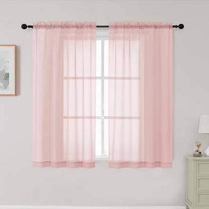 Blush Sheer Curtains for Bedroom Living Room 45 Inch Length 2 Panels, Soft Airy by WelvetBLK
