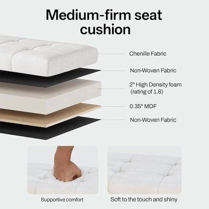 ABHENG Solid Rubber Wood Shoe Bench, Soft Chenille Material Upholstered Seat - Image 5
