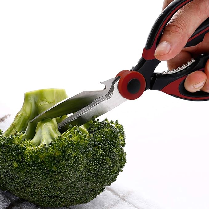 Kitchen Shears, Acelone Premium Heavy Duty Shears Ultra Sharp Stainless Steel Multi-function Kitchen Scissors for Chicken/Poultry/Fish/Meat/Vegetables/Herbs/BBQ… (Red black)