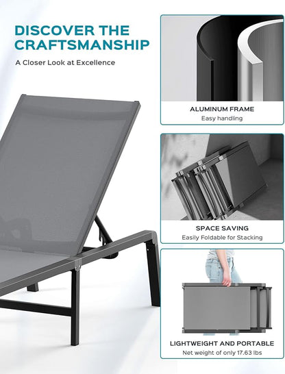 Ciokea Aluminum Foldable Lounge Chairs Set of 2 - Image 4