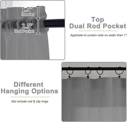 Grey Valances for Windows, Sheer Curtains 14 Inch Length 2 Pack Kitchen Curtain - Image 4