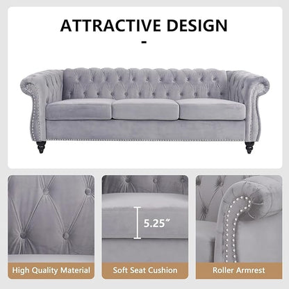 Mid-Century 3 Seater Sofa, Velvet Couch - Image 5