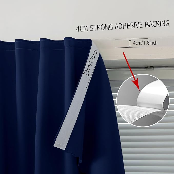 Thermal Blackout Curtains with Self-Adhesive Tape, No Rod No Drill Easy Install - Image 7