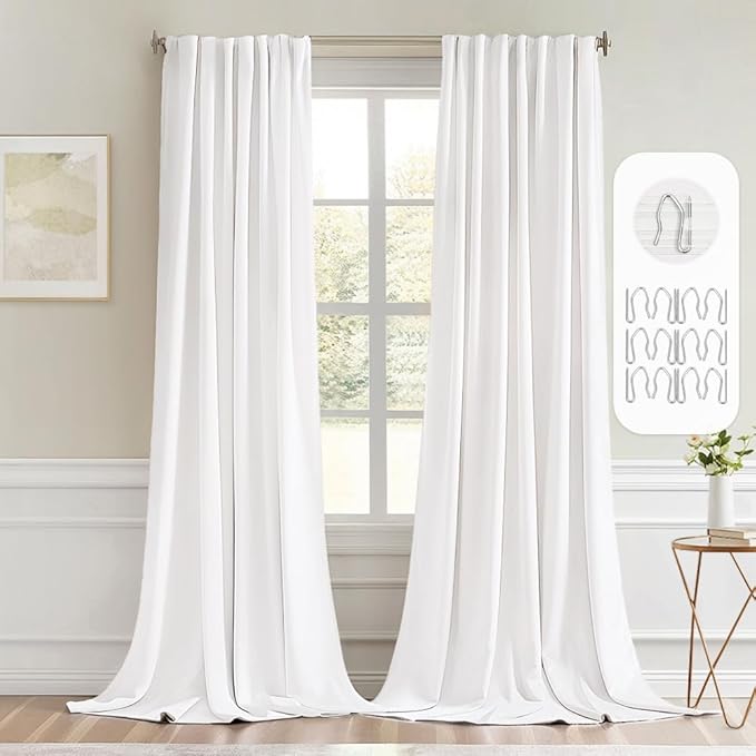 MIULEE Pure White Back Tab Blackout Curtains 52x120 Inch Long 2 Panels Set | by MIULEE