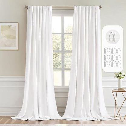 MIULEE Pure White Back Tab Blackout Curtains 52x120 Inch Long 2 Panels Set | by MIULEE