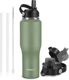 Insulated Water Bottle 32oz with Straw/Spout Lids, Stainless Steel Water Bottles Keep Cold 24h&Hot 12h, Metal Water Bottle with Straw that Fits in Cup Holder, Water Bottle Leak-proof,BPA Free