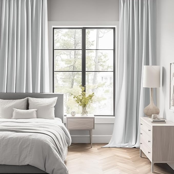 MIULEE Greyish White Back Tab Blackout Curtains 52x90 Inch Long 2 Panels | Rod - Image 2