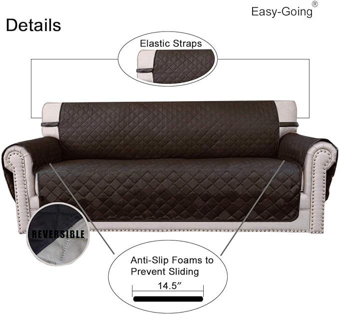 Easy-Going Reversible Couch Cover, 3 Cushion Sofa, Chocolate/Beige | Machine - Image 3