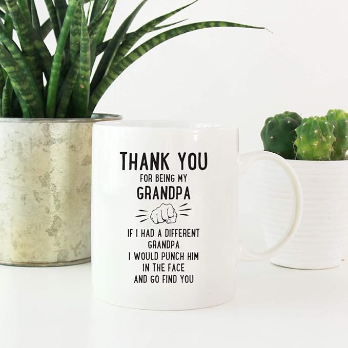Andaz Press Funny Family 11oz. Coffee Mug Gift, Thank You for Being My Grandpa, Punch in Face, 1-Pack, Christmas Birthday Drinking Cup Present Ideas