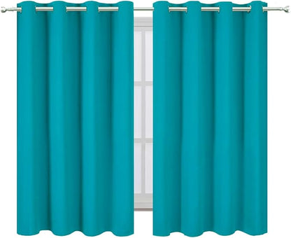 Blackout Curtains 66 x 54 Inch Long Teal Curtains Set of 2 Panels Room - Image 2