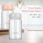 COMI Wide Neck Glass Breastmilk Collection n Storage Bottle, 6oz with Screw Ring Sealing Disk; Re-markable Sealing Disc. BPA Free, Fits Breast Pumps & Nipples (Pink Lids)