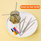 Lazycorner 16 Pcs Short Metal Straw, 6mm 5.5" 6.5" Kids Reusable Straw Silicone Tips Cleaner, Mini Small Stainless Steel Straws Fit 8 10 12 oz Tumbler/Wine Tumblers, Reusable Cocktail Straws(Silver)