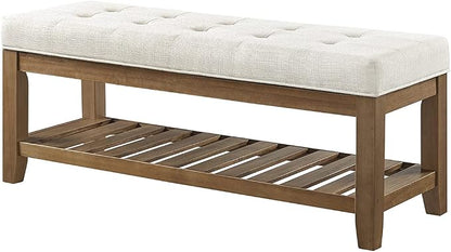 24KF Large Rectangular Upholstered Tufted Linen Ottoman Bench, Padded Bench - Image 5