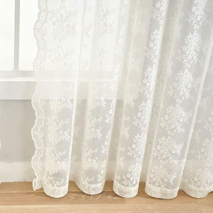 YJ YANJUN Vintage Lace Curtains 94 Inches Long- Antique Flowers Ivory Sheer - Image 5