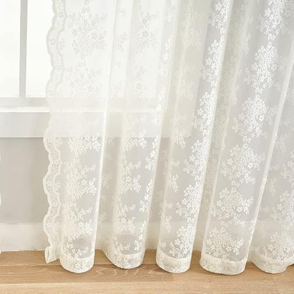 YJ YANJUN Vintage Lace Curtains 80 Inch Length Victorian Floral Cream Sheer - Image 4