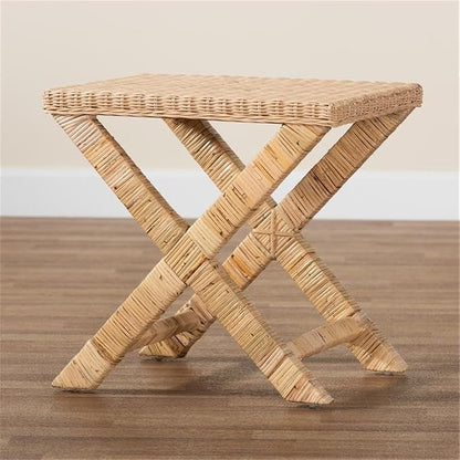 Baxton Studio Farica Modern Bohemian Natural Rattan and Mahogany Accent Bench - Image 9