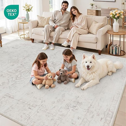 6x9 Area Rugs Living Room: Bedroom Washable Carpet Neutral Cream | Large - Image 8
