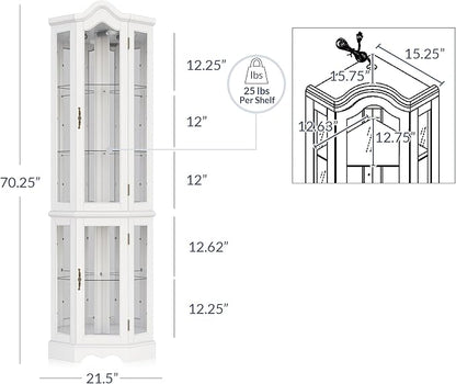 BELLEZE Lighted 3-Side Glass Display Curio Cabinet w/ Tempered Glass Doors and - Image 2