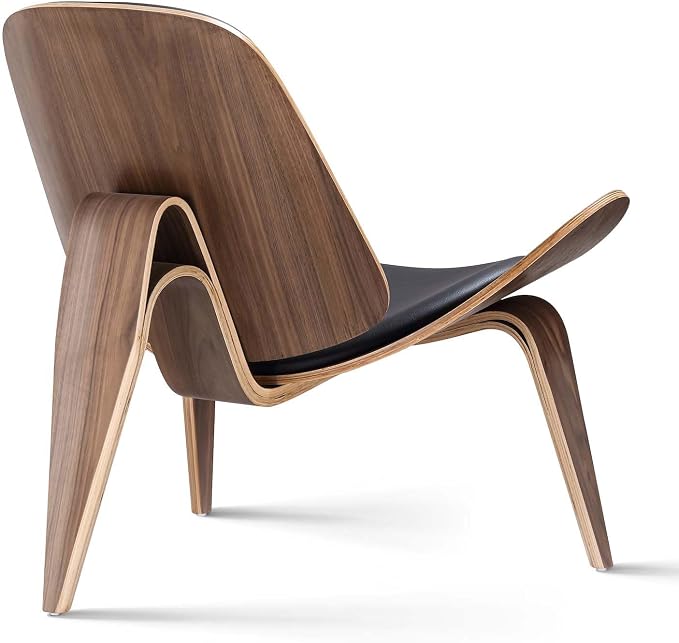 Modern Shell Lounge Accent Chairs, Faux Genuine Leather Mid Century Armless - Image 8