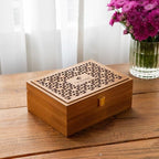 Octavius Floral Cutwork Wooden Tea Sampler Box | Tea Variety Pack Sampler | Green & Black Tea Assortment Gift Box | Perfect For Gifting & Personal Consumption - 6 flavor & 90 bags