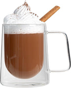 Restaurantware-Forma Professional 10.2 Ounce Double Wall Coffee Mugs, 2 Insulated Coffee Mugs With Handle - Dishwashable, Reusable, Clear Glass Beverage Cups, Freezable, For Hot Or Cold Beverages