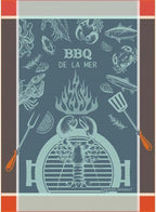 Garnier Thiebaut BBQ De La Mer Bleu (Blue Sea BBQ) French Kitchen Towel 22"x30", Cotton, Jacquard