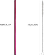 10 Pcs Stainless Steel Straws, Reusable Drinking Straws, Straight Metal Straw Sets with 2 Pcs Cleaning Brushes (10.5 Inch, Rose Red)