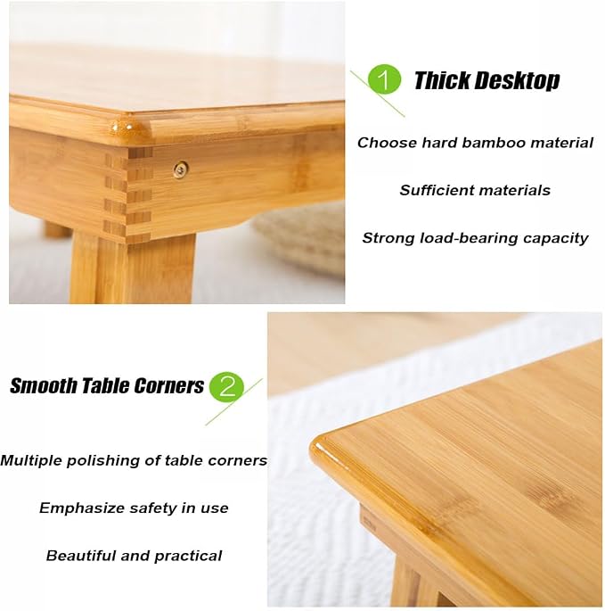 Japanese-Style Folding Bamboo Dining Table, 60*60*32cm, Wood Yellow - Image 3