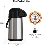 Airpot Coffee Carafe for Keeping Hot - 64 OZ / 1.9L Large Coffee Dispenser with Pump - Insulated Stainless Steel Thermos Urn for Hot Drinks Water Tea Chocolate - Thermal Beverage Dispenser for Parties