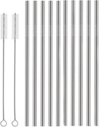 Set of 10 Stainless Steel Straws, HuaQi Straight Reusable Drinking Straws 10.5'' Long 0.24‘’ Dia for 30 oz Tumbler and 20 oz Tumbler, 2 Cleaning Brush Included (10 Straight Straw + 2 Brushes）