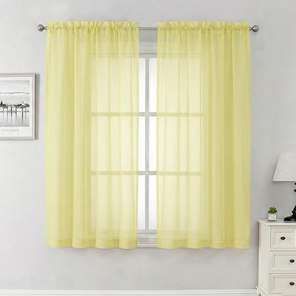 Goose Yellow Sheer Curtains 63 Inch Length 2 Panels, Light Filtering Voile by Lecloud