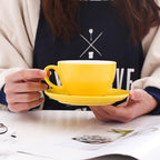 Latte Art Cappuccino Barista Cup and Saucer, New Bone China (Matte Yellow, 10.5 oz)