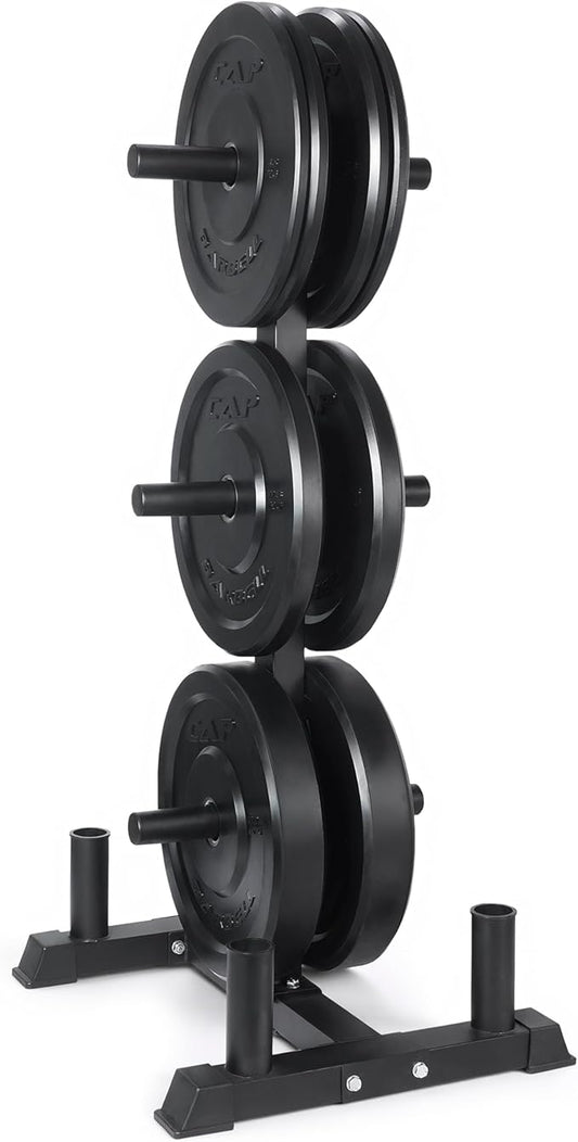 CAP Barbell 2-Inch Olympic Bumper Plate Weight Set with 6 Post Rack | 100-370 lbs | Multiple Options