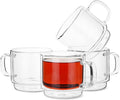 BTaT- Stackable Insulated Coffee Mugs, Glass Tea Mugs, Set of 4 (12 oz, 350 ml), Double Wall Glass Coffee Cups, Tea Cups, Latte Cups, Beer Glasses, Latte Mug