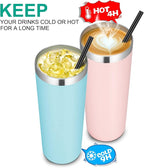 VEGOND Stainless Steel Tumblers Bulk 6 Pack, 20 oz Vacuum Insulated Skinny Tumblers with Lid and Straw, Double Wall Coffee Mug, Travel Water Cup, Light Pink