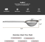 Walfos Mini Fine Mesh Tea Strainer, Stainless Steel Small Sifter with Sturdy Handle, 2.8 Inch Kitchen Metal Sieve for Tea, Coffee, Cocktail, Juice, Sugar and Spices