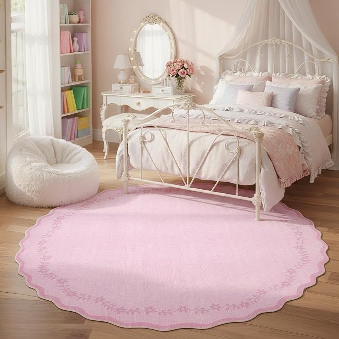 GarveeHome Round Area Rug 5ft Scalloped Washable Circle Rug - Image 3